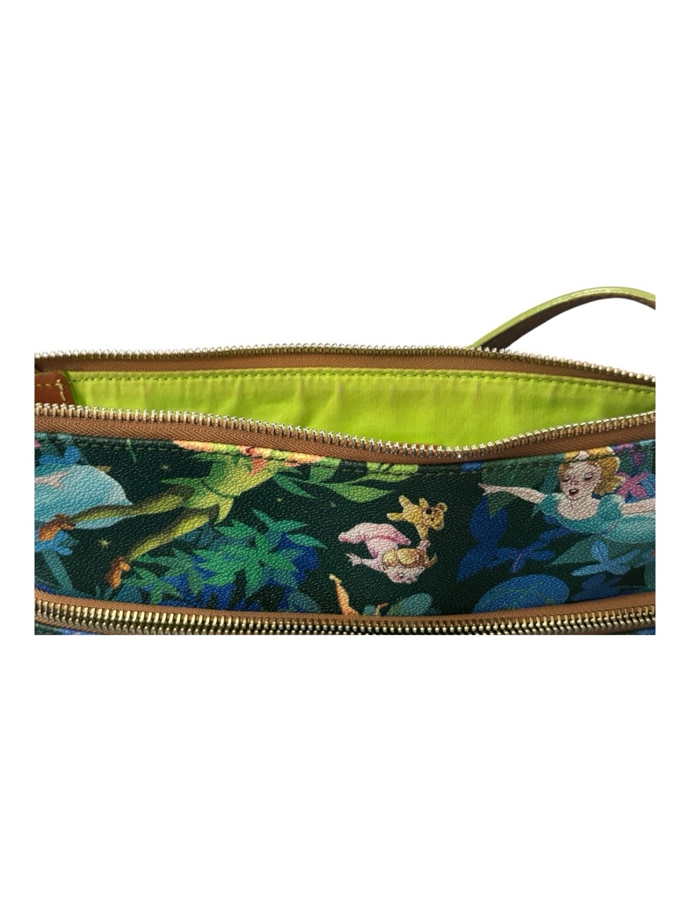 Dooney & Bourke Green Tinker Bell Print Shoulder Bag with Brown Trim - Picture 15 of 16